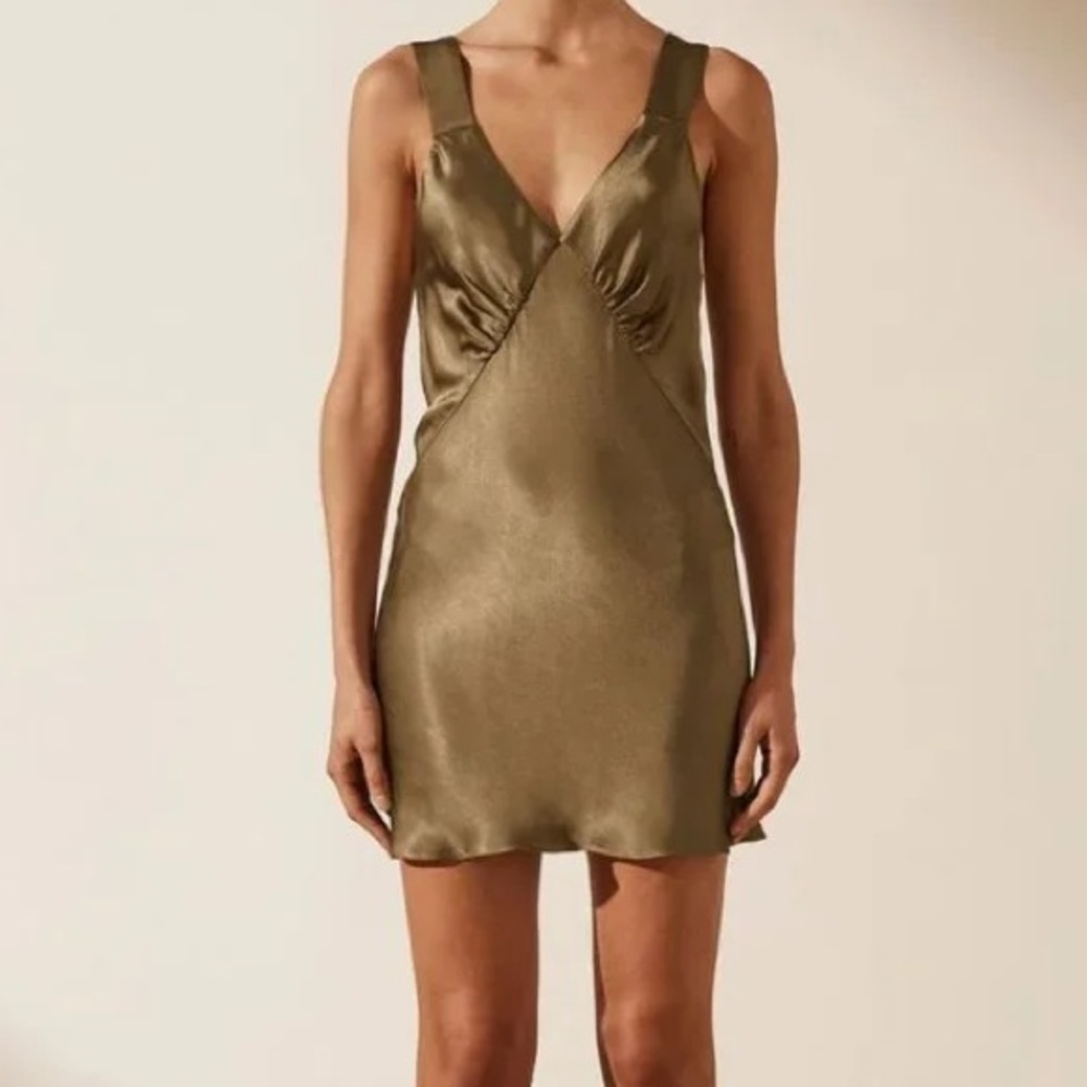 La Lune Plunged Slip Dress - Olive ($195)
